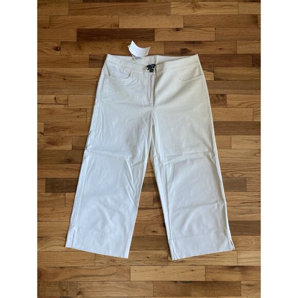 Eileen Fisher Stretch Cotton Twill Clamdigger 5 Pokt Capri Pant Bone Cream Small - Picture 1 of 9